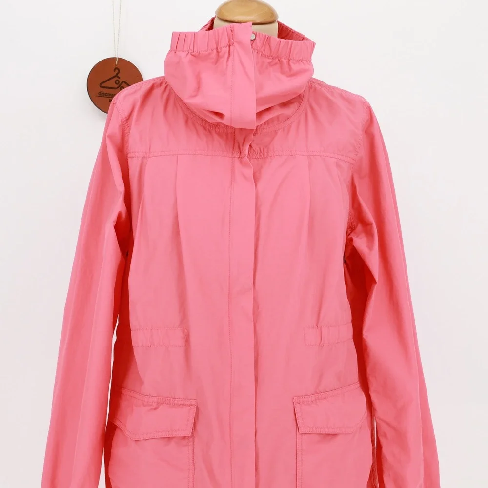 Eileen Fisher Anorak Windbreaker Large Cotton Nylon Funnel Neck Parka Jacket